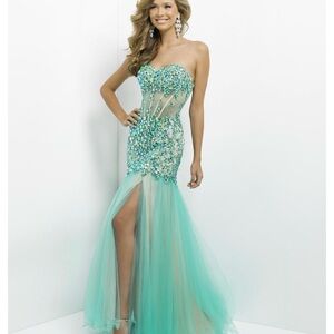 Strapless Aqua Embellished Mermaid Dress